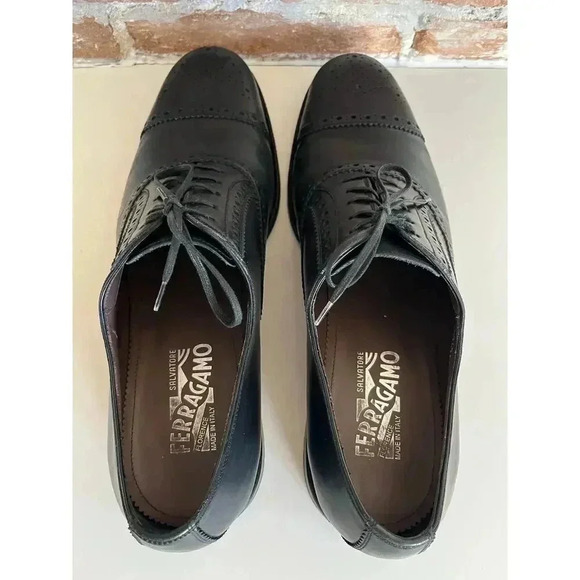 Salvatore Ferragamo TAK Black Leather Cap Toe Brogue Oxford Men\'s Size 11‎ main image 4